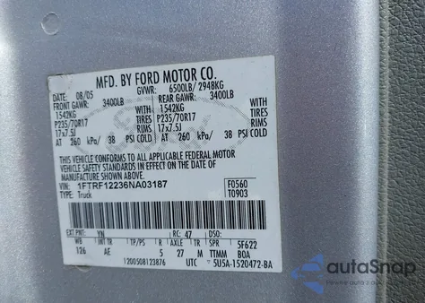 2006 Ford F-150 Stx/Xl/Xlt from USA, damaged, VIN 1FTRF12236NA03187